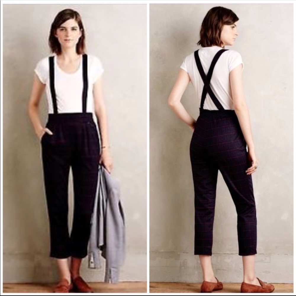 Harlyn tartan plaid suspender crop pants
